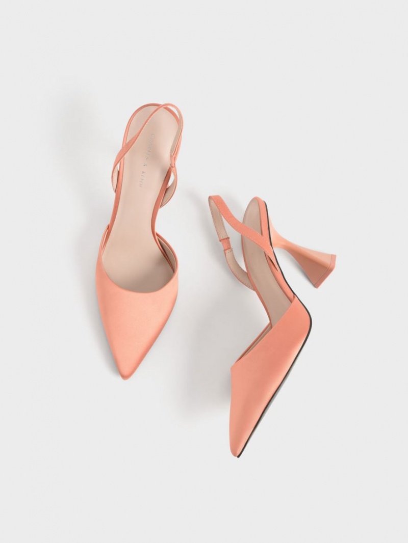 Charles And Keith Recycled Polyester Slingback Pumps Coral | PHILIPPINES R905