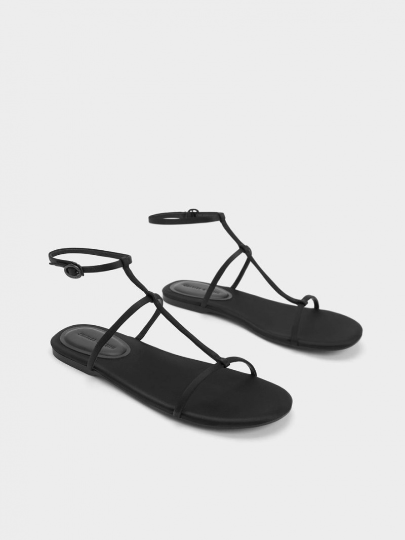 Charles And Keith Recycled Polyester T-Bar Ankle Strap Sandals Black | PHILIPPINES M932