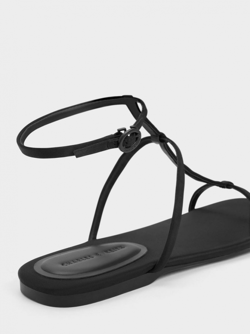 Charles And Keith Recycled Polyester T-Bar Ankle Strap Sandals Black | PHILIPPINES M932