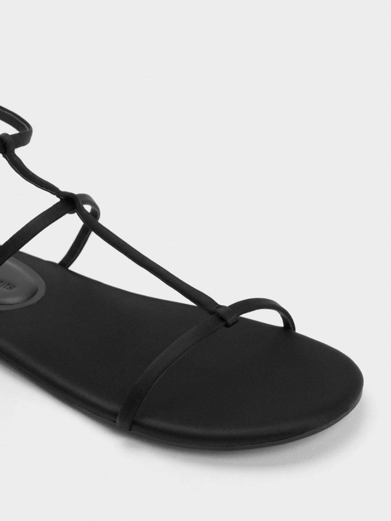 Charles And Keith Recycled Polyester T-Bar Ankle Strap Sandals Black | PHILIPPINES M932