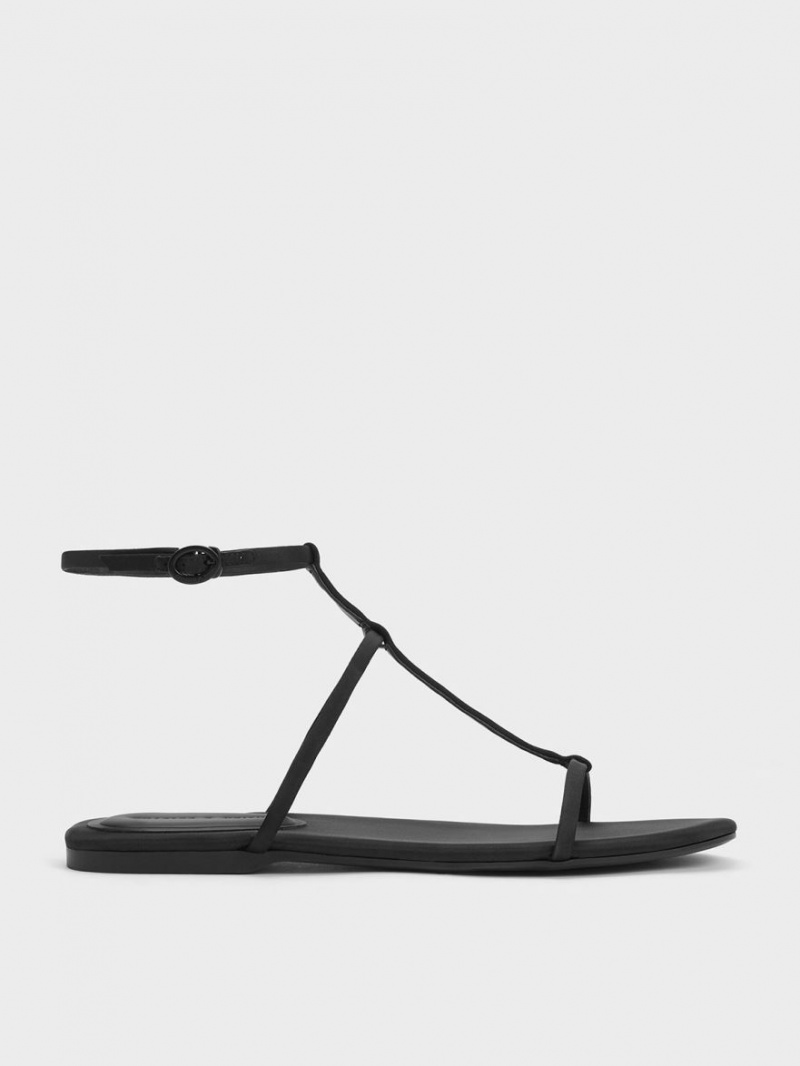 Charles And Keith Recycled Polyester T-Bar Ankle Strap Sandals Black | PHILIPPINES M932