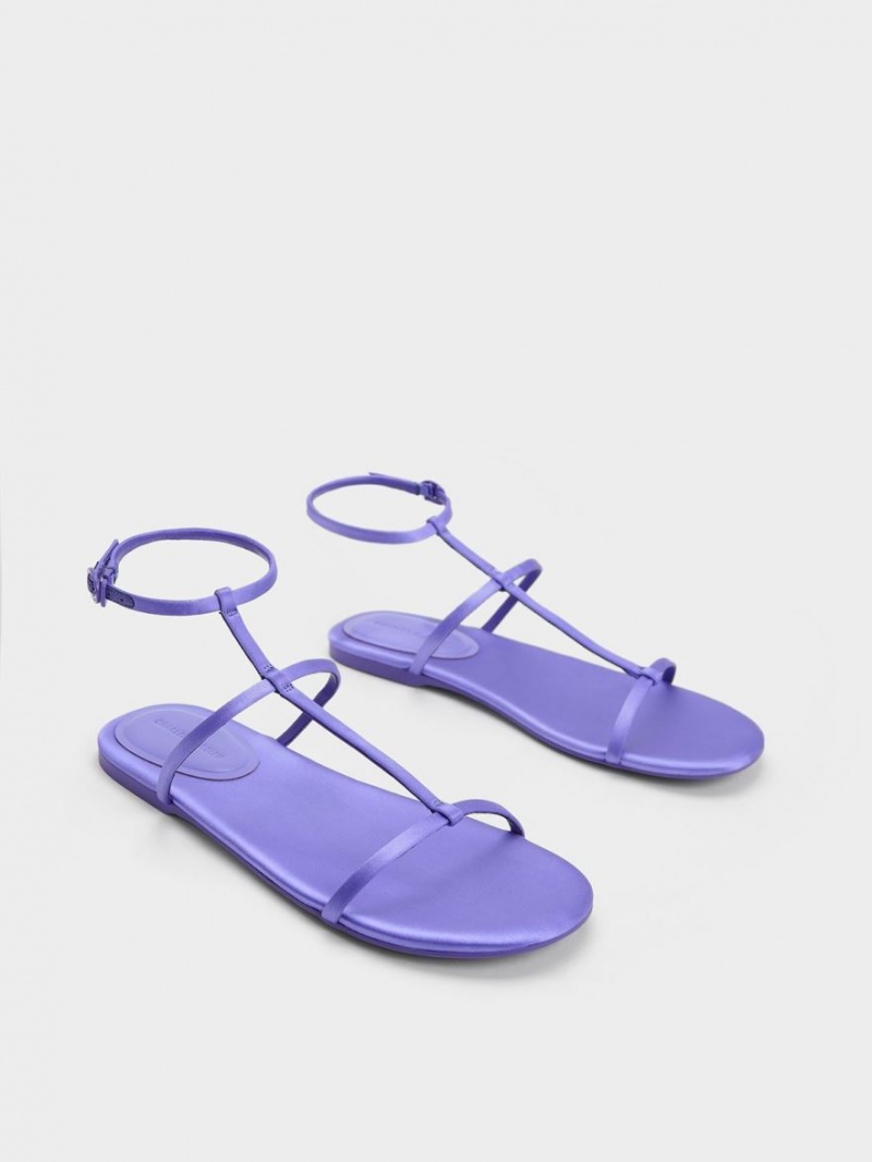 Charles And Keith Recycled Polyester T-Bar Ankle Strap Sandals Purple | PHILIPPINES P017