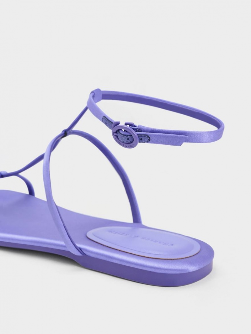 Charles And Keith Recycled Polyester T-Bar Ankle Strap Sandals Purple | PHILIPPINES P017