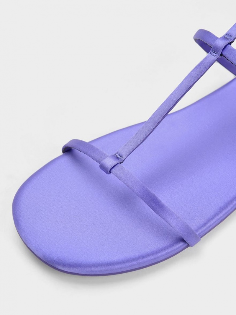 Charles And Keith Recycled Polyester T-Bar Ankle Strap Sandals Purple | PHILIPPINES P017