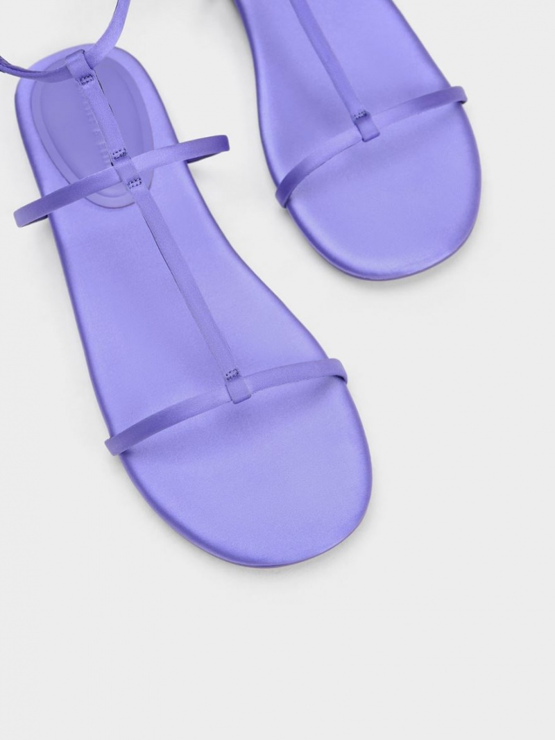 Charles And Keith Recycled Polyester T-Bar Ankle Strap Sandals Purple | PHILIPPINES P017