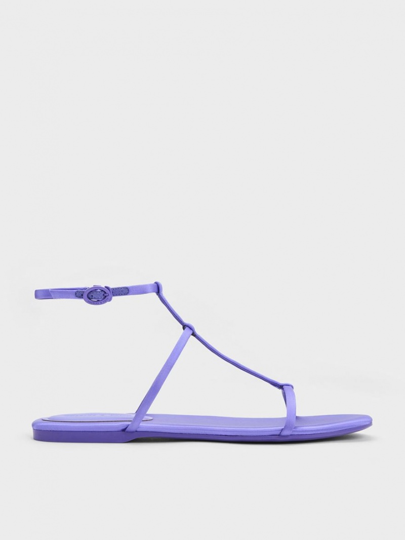 Charles And Keith Recycled Polyester T-Bar Ankle Strap Sandals Purple | PHILIPPINES P017