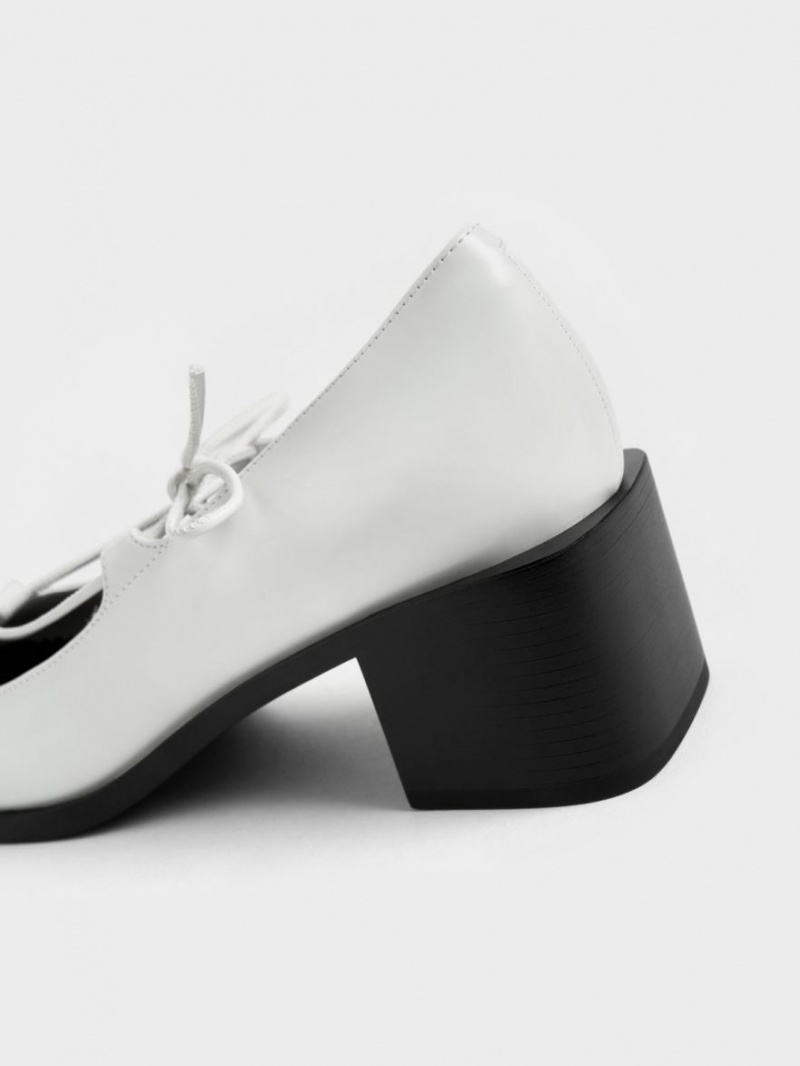 Charles And Keith Ribbon-Tie Mary Jane Pumps White | PHILIPPINES S329