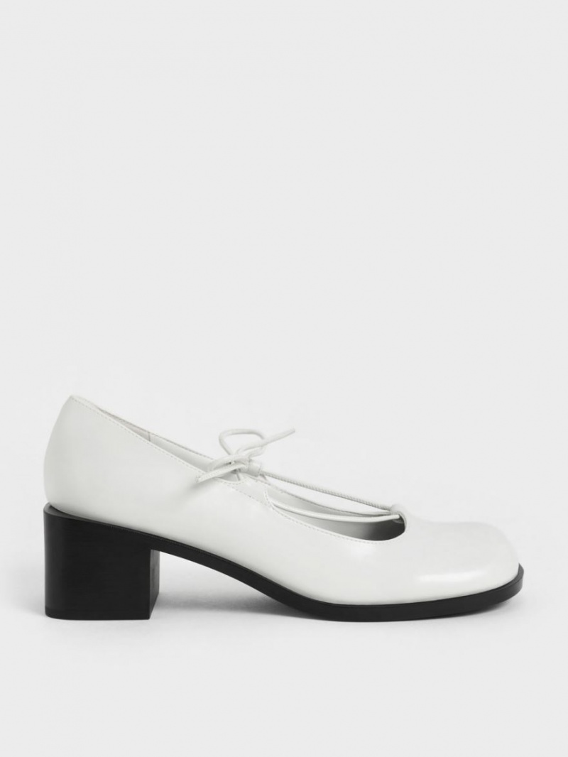 Charles And Keith Ribbon-Tie Mary Jane Pumps White | PHILIPPINES S329