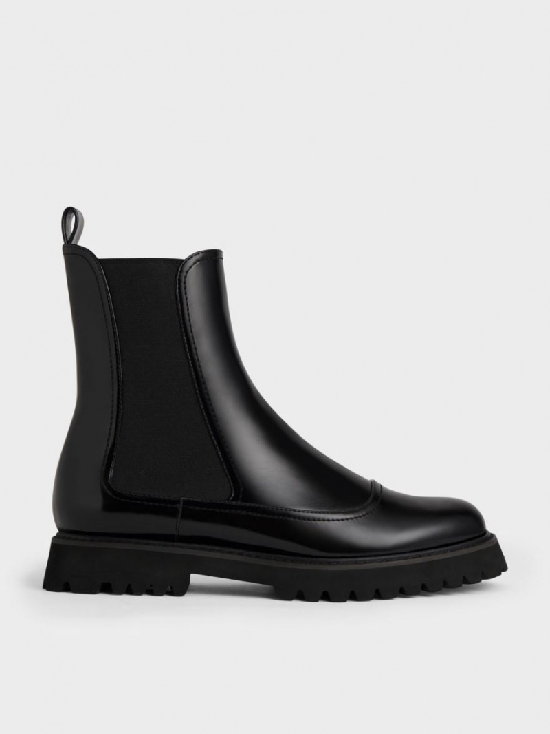 Charles And Keith Ridged-Sole Chelsea Boots Black | PHILIPPINES J708