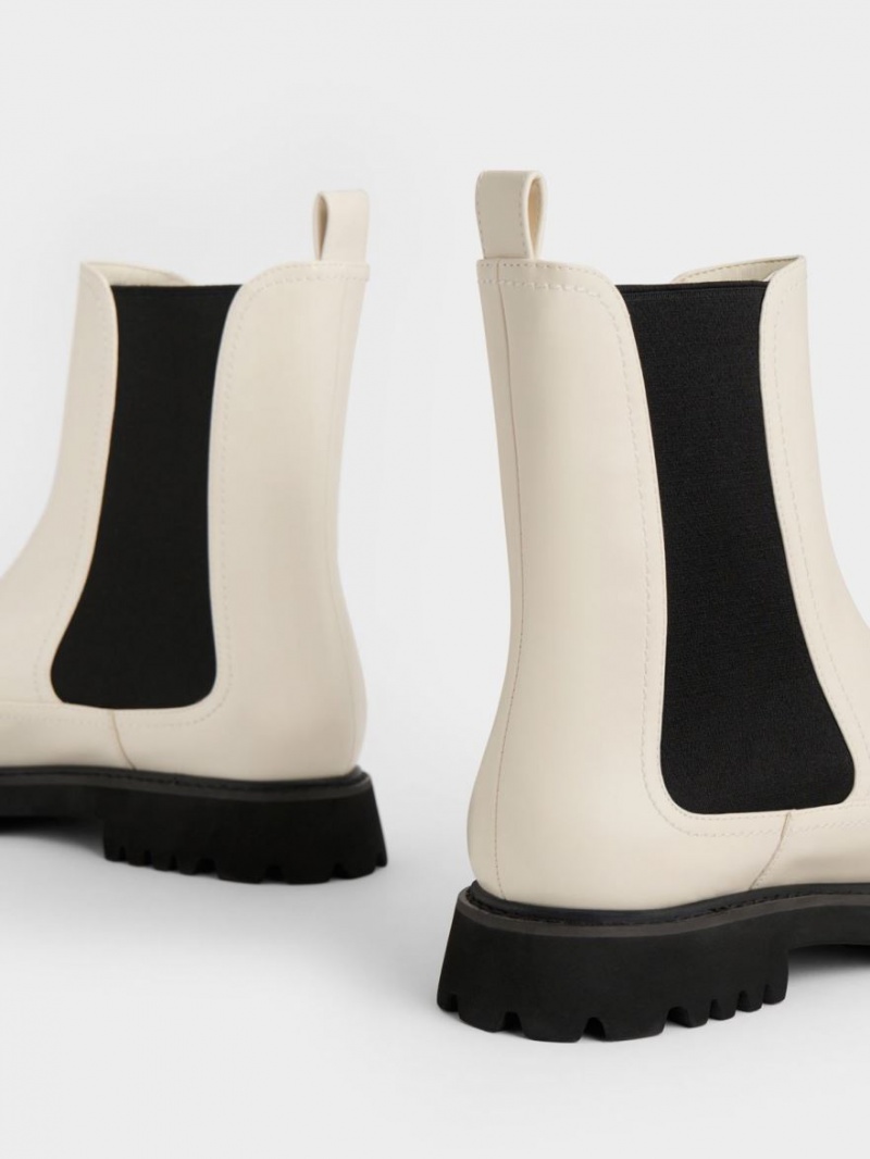 Charles And Keith Ridged-Sole Chelsea Boots White | PHILIPPINES H173