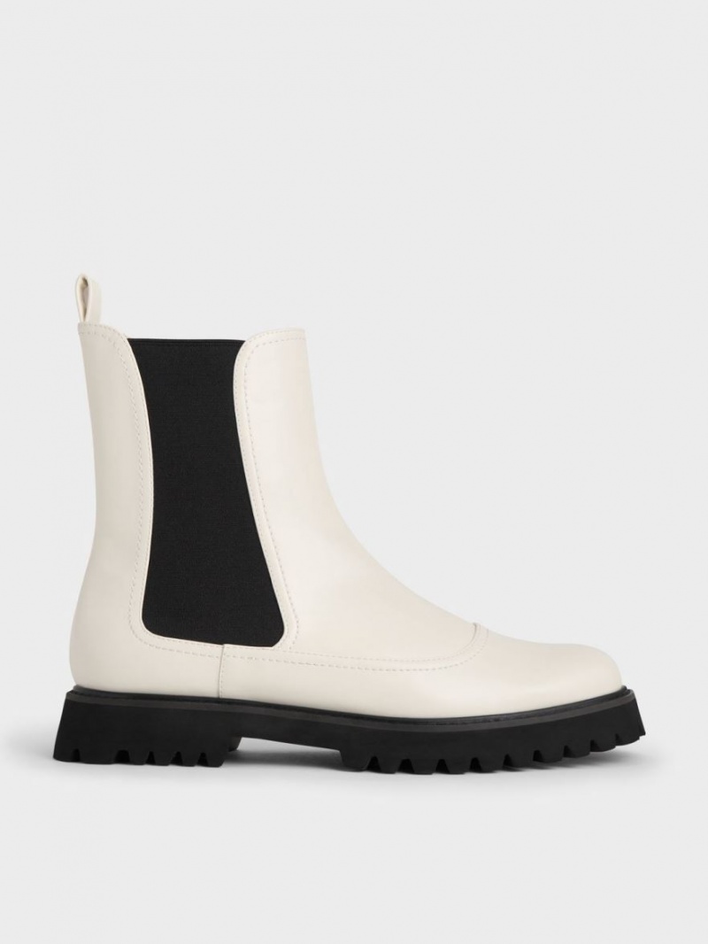 Charles And Keith Ridged-Sole Chelsea Boots White | PHILIPPINES H173