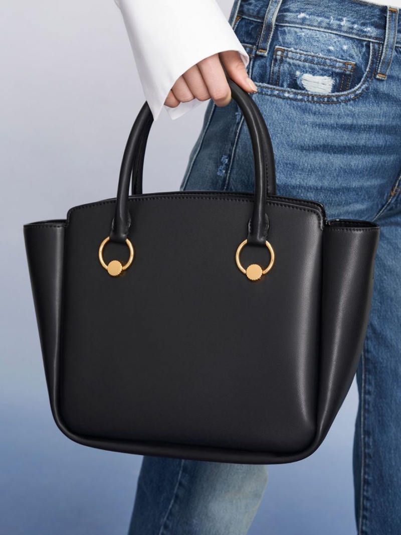 Charles And Keith Ring-Embellished Large Tote Bags Black | PHILIPPINES L571