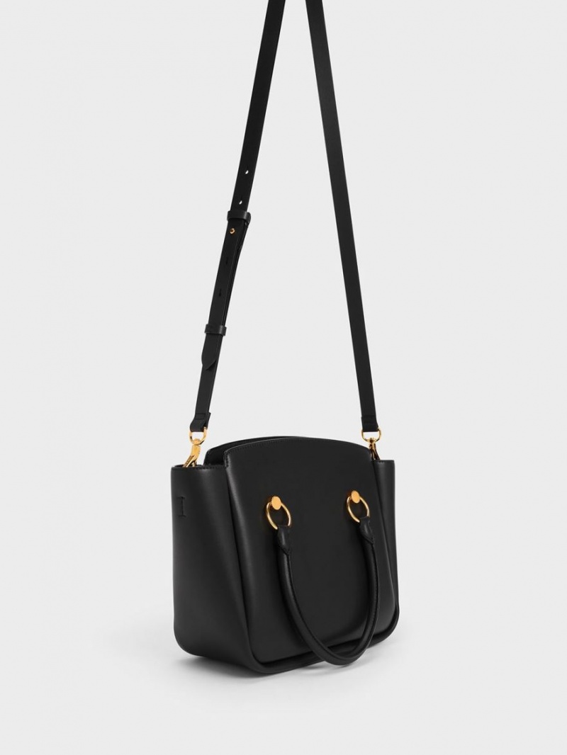 Charles And Keith Ring-Embellished Large Tote Bags Black | PHILIPPINES L571