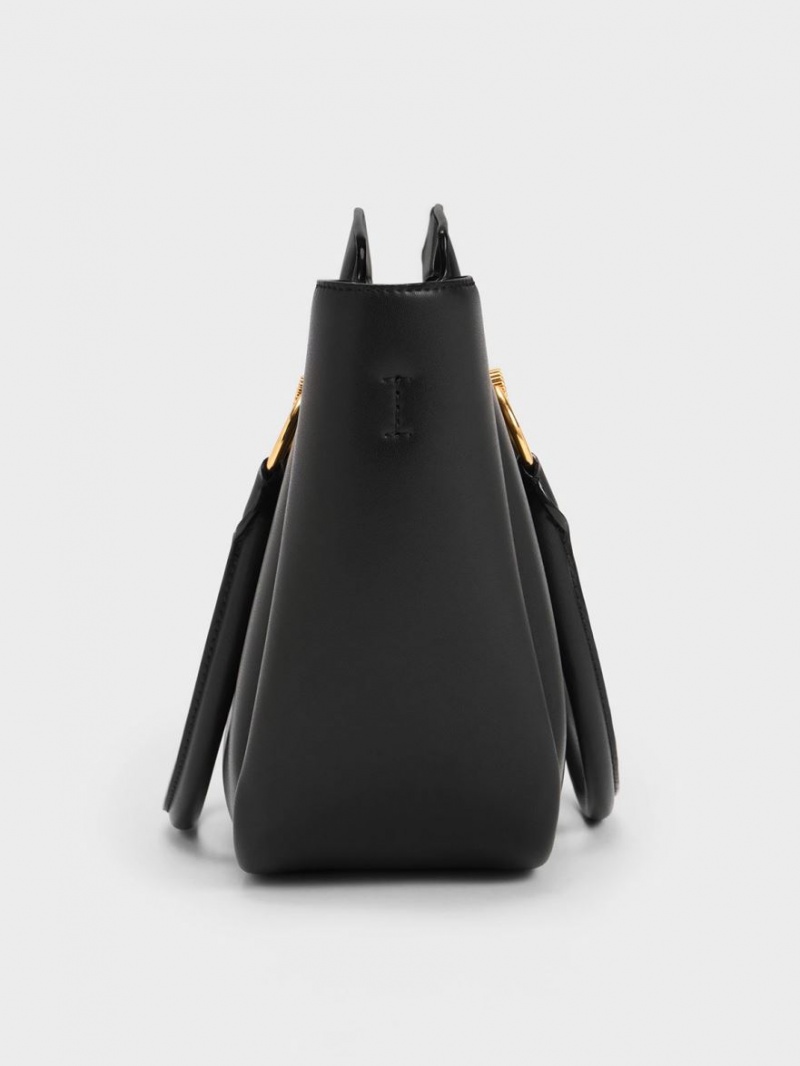 Charles And Keith Ring-Embellished Large Tote Bags Black | PHILIPPINES L571