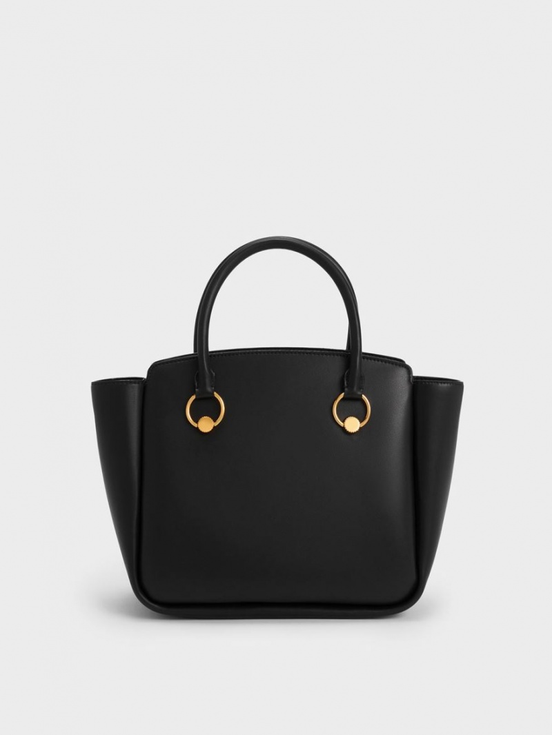 Charles And Keith Ring-Embellished Large Tote Bags Black | PHILIPPINES L571