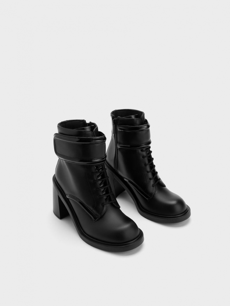 Charles And Keith Rosalie Leather Ankle Boots Black | PHILIPPINES X029