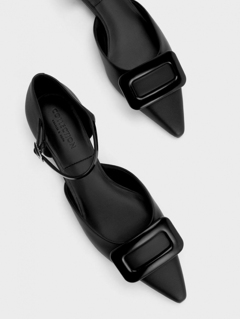 Charles And Keith Rosalie Leather D'Orsay Flat Shoes Black | PHILIPPINES R572