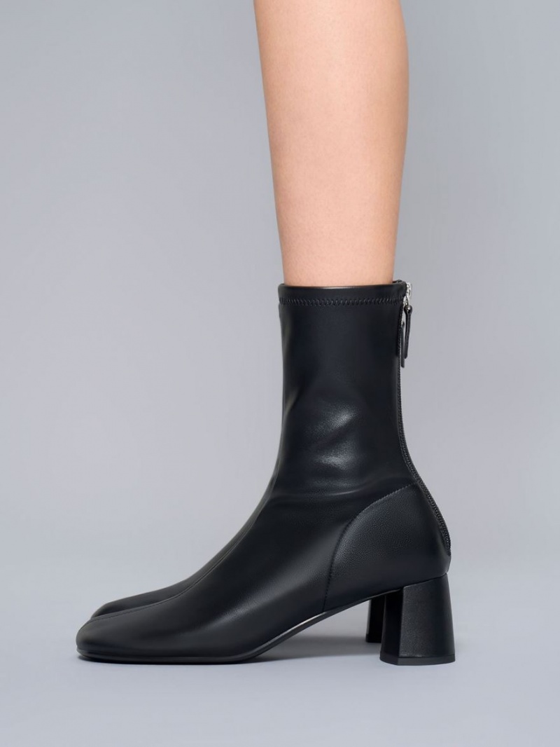 Charles And Keith Round-Toe Zip-Up Ankle Boots Black | PHILIPPINES O629