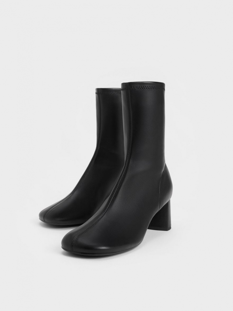 Charles And Keith Round-Toe Zip-Up Ankle Boots Black | PHILIPPINES O629