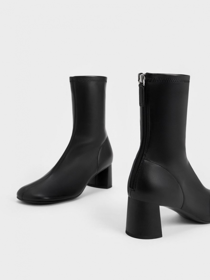 Charles And Keith Round-Toe Zip-Up Ankle Boots Black | PHILIPPINES O629