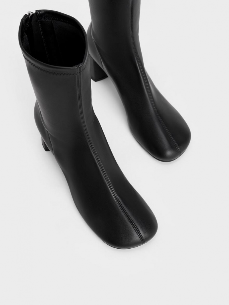 Charles And Keith Round-Toe Zip-Up Ankle Boots Black | PHILIPPINES O629