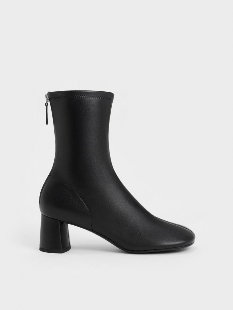 Charles And Keith Round-Toe Zip-Up Ankle Boots Black | PHILIPPINES O629