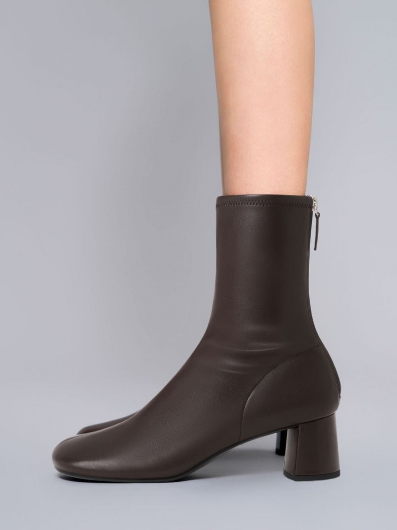 Charles And Keith Round-Toe Zip-Up Ankle Boots Dark Brown | PHILIPPINES Z290