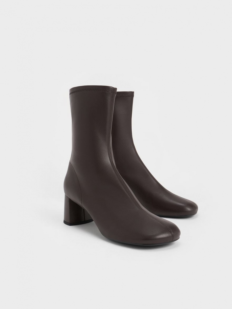 Charles And Keith Round-Toe Zip-Up Ankle Boots Dark Brown | PHILIPPINES Z290