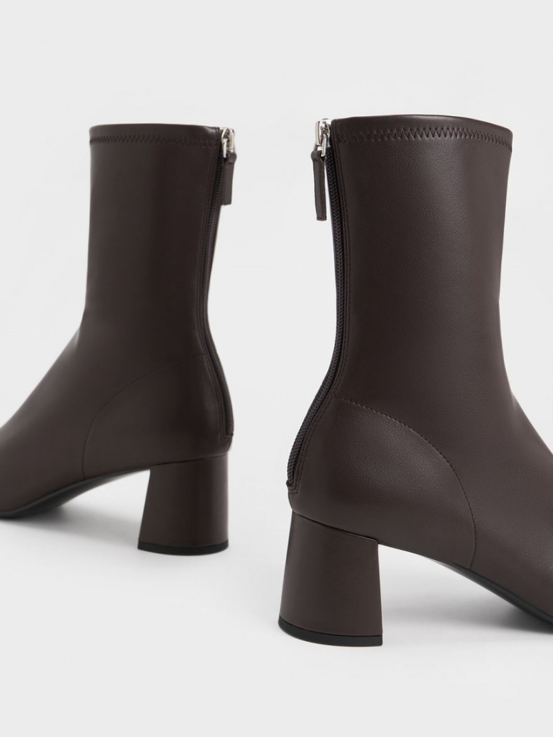 Charles And Keith Round-Toe Zip-Up Ankle Boots Dark Brown | PHILIPPINES Z290