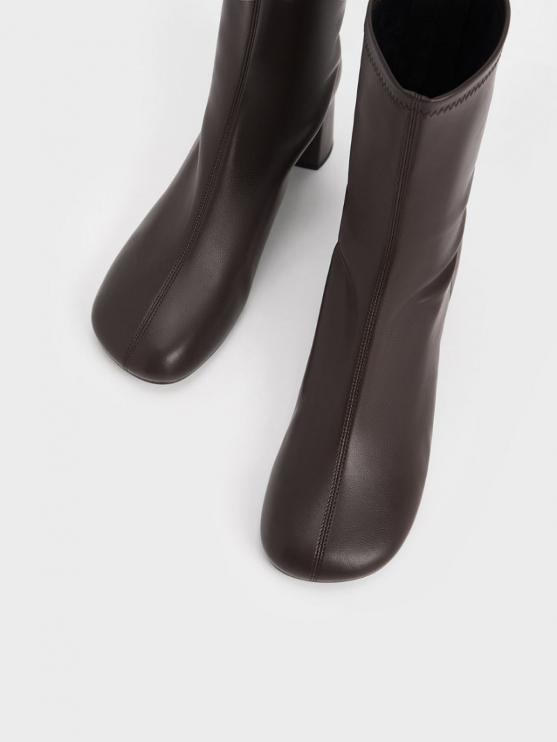 Charles And Keith Round-Toe Zip-Up Ankle Boots Dark Brown | PHILIPPINES Z290