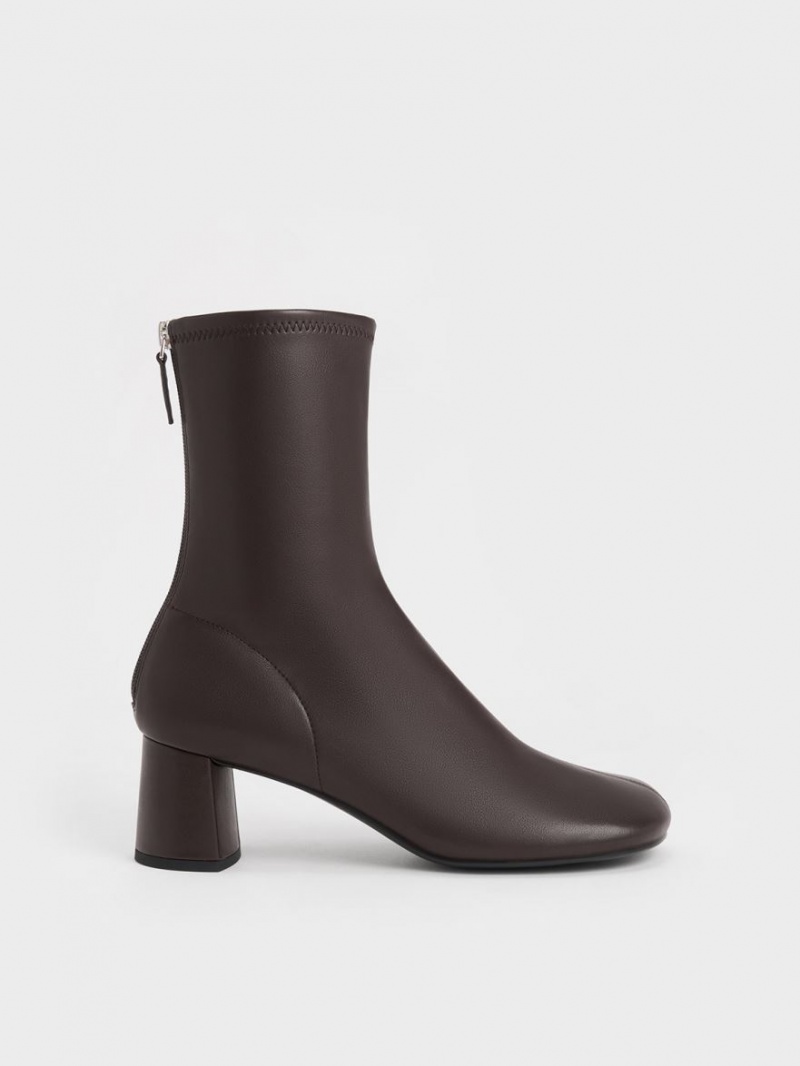 Charles And Keith Round-Toe Zip-Up Ankle Boots Dark Brown | PHILIPPINES Z290