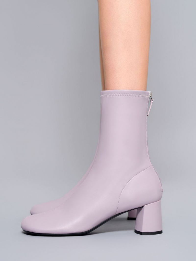 Charles And Keith Round-Toe Zip-Up Ankle Boots Purple | PHILIPPINES Y042