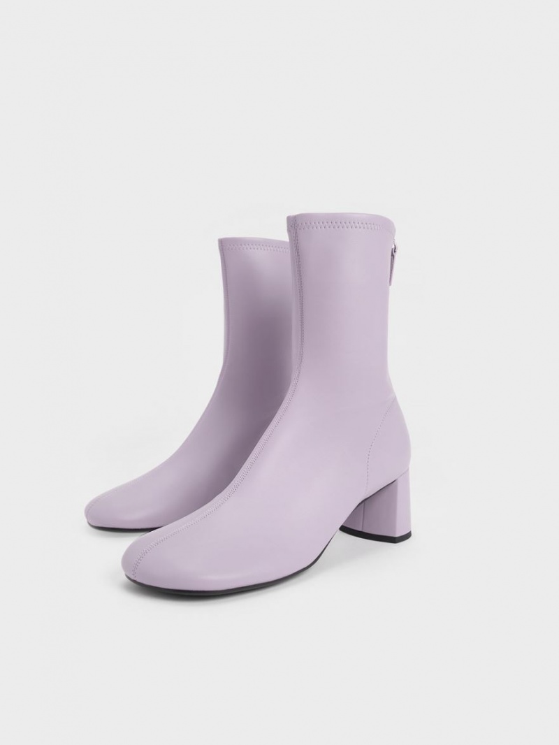 Charles And Keith Round-Toe Zip-Up Ankle Boots Purple | PHILIPPINES Y042