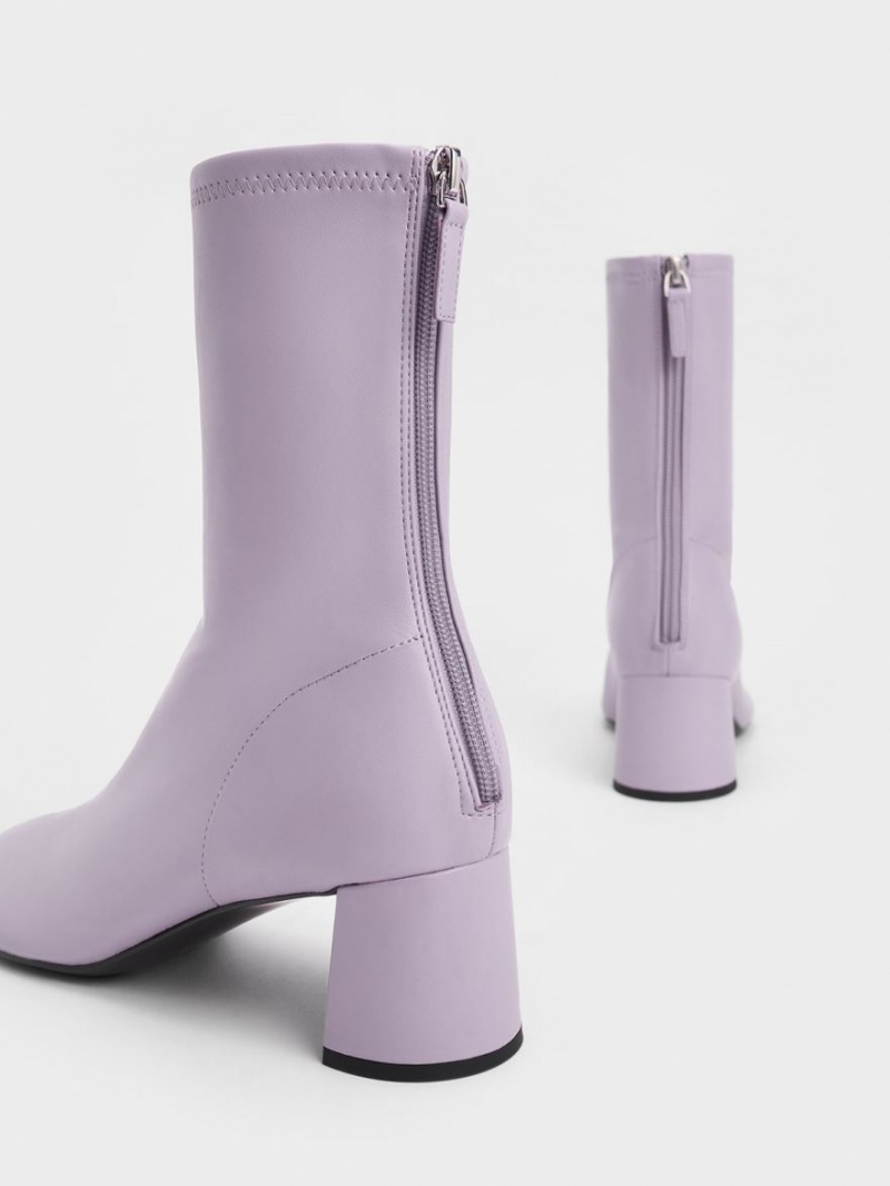 Charles And Keith Round-Toe Zip-Up Ankle Boots Purple | PHILIPPINES Y042