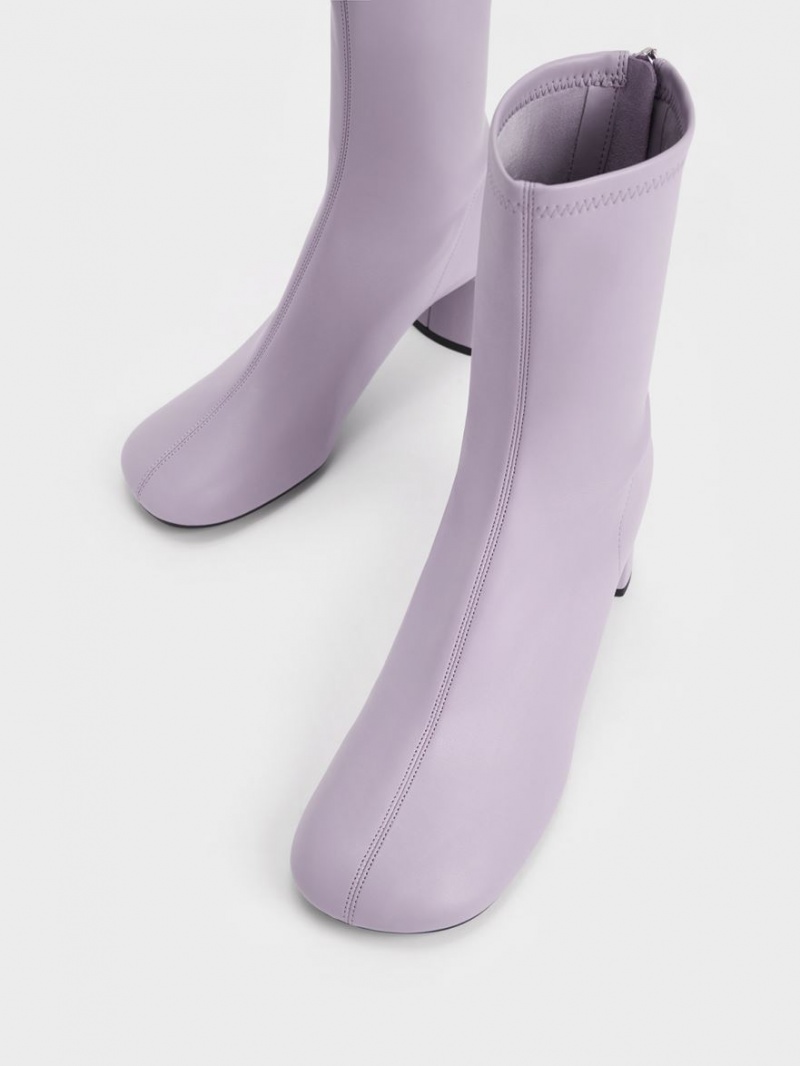 Charles And Keith Round-Toe Zip-Up Ankle Boots Purple | PHILIPPINES Y042