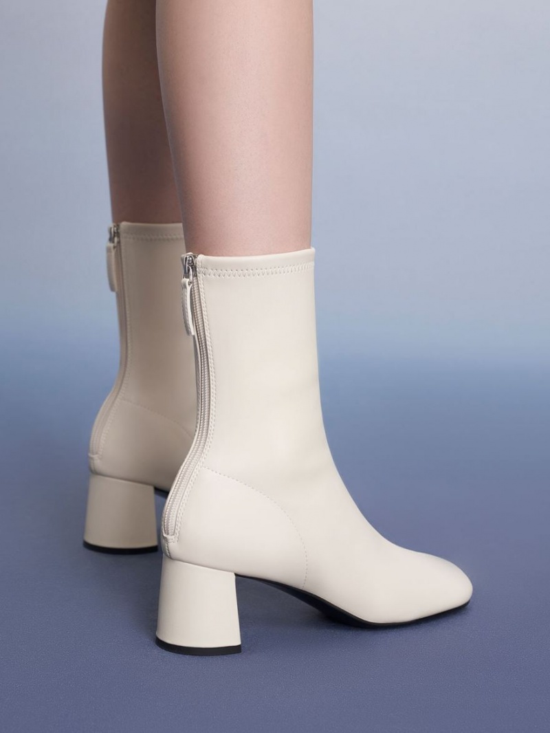 Charles And Keith Round-Toe Zip-Up Ankle Boots White | PHILIPPINES V075