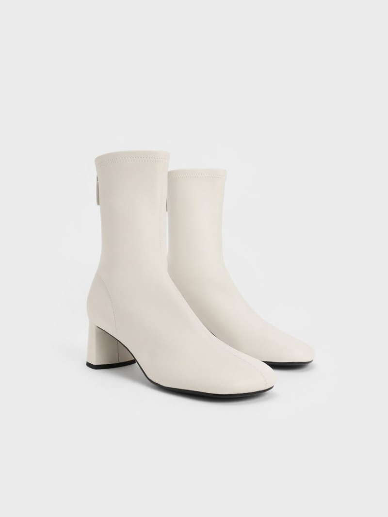 Charles And Keith Round-Toe Zip-Up Ankle Boots White | PHILIPPINES V075