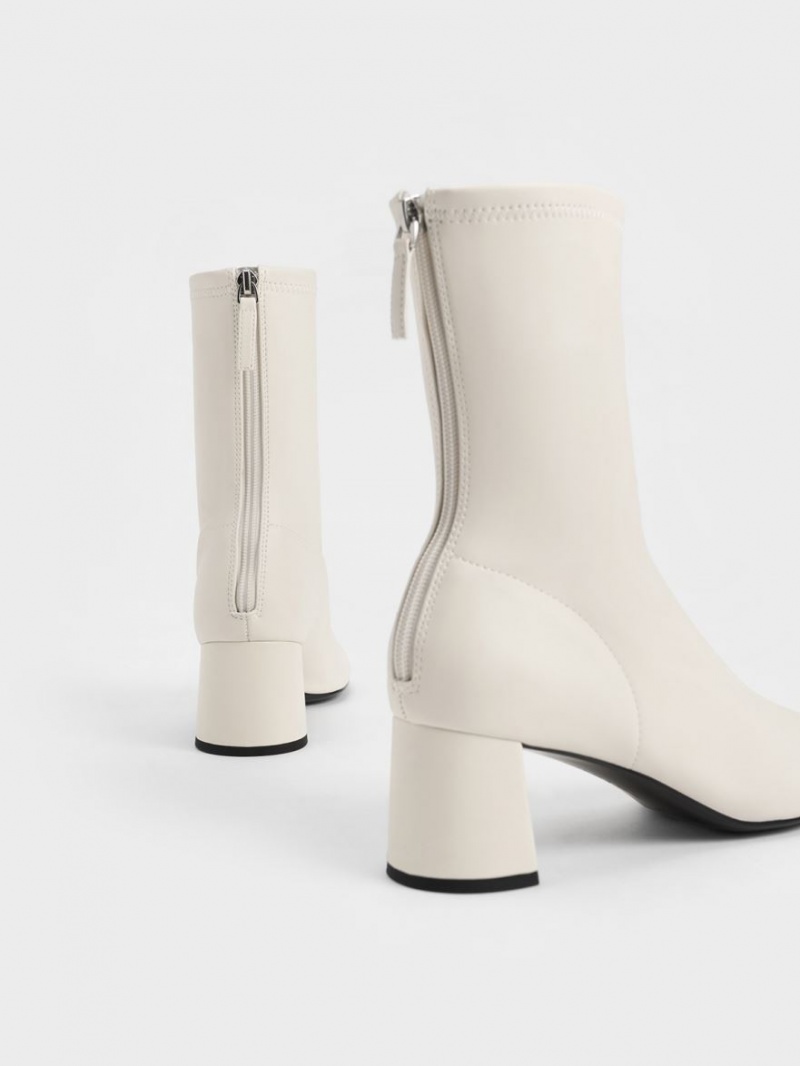 Charles And Keith Round-Toe Zip-Up Ankle Boots White | PHILIPPINES V075