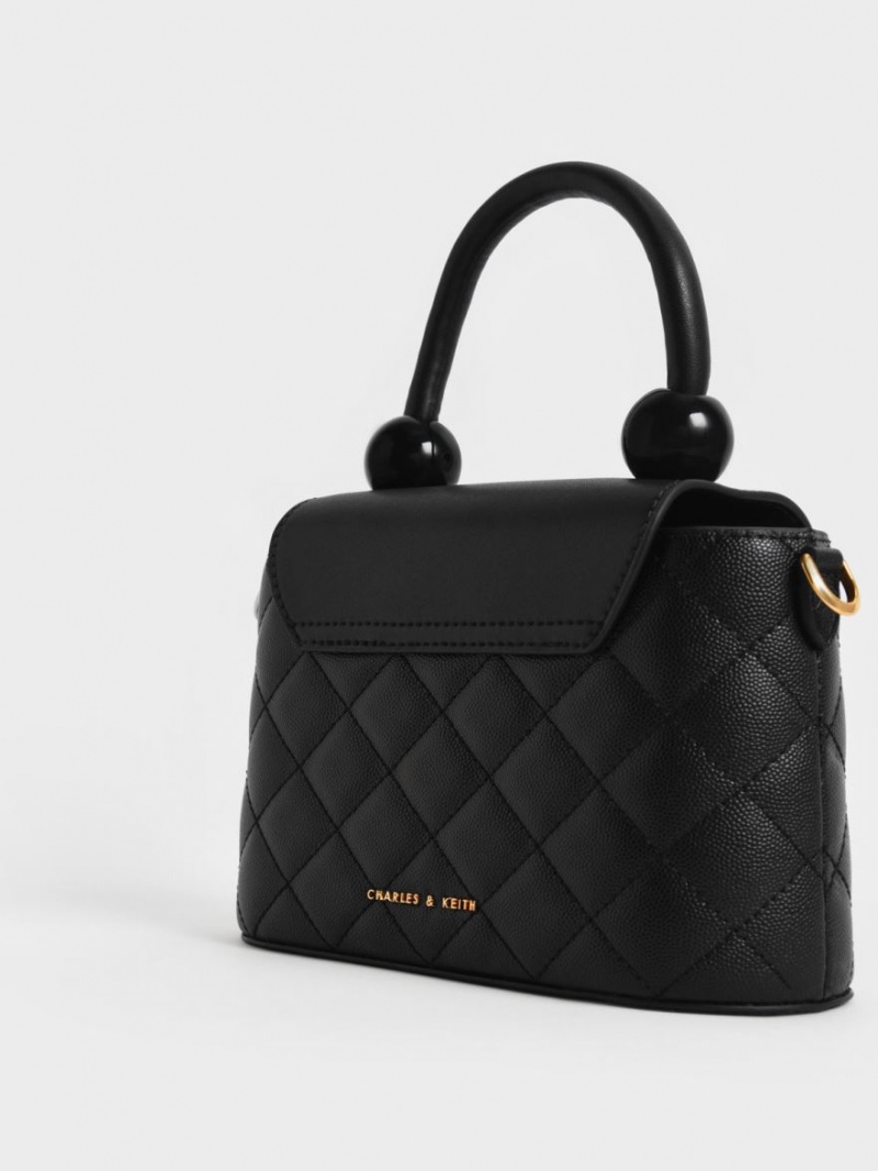 Charles And Keith Round Quilted Top Handbag Black | PHILIPPINES F914