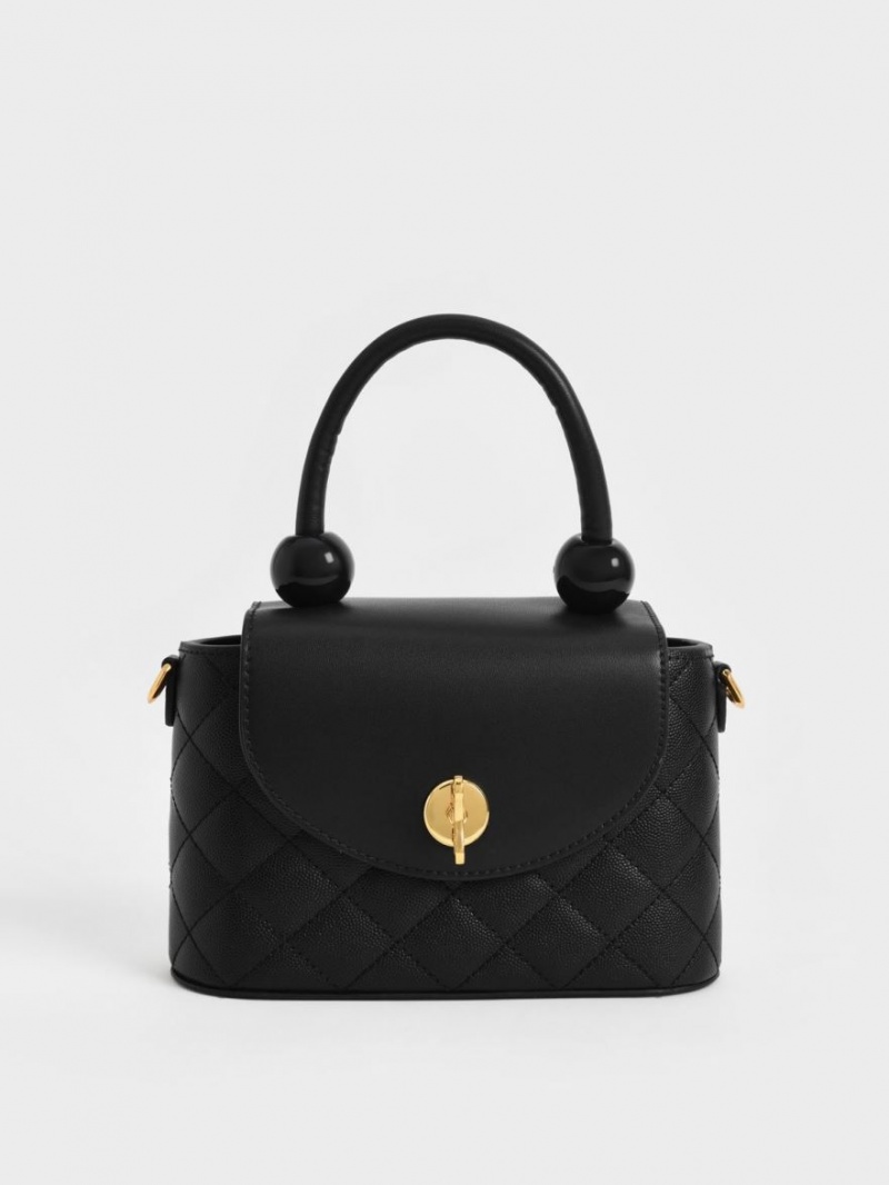 Charles And Keith Round Quilted Top Handbag Black | PHILIPPINES F914