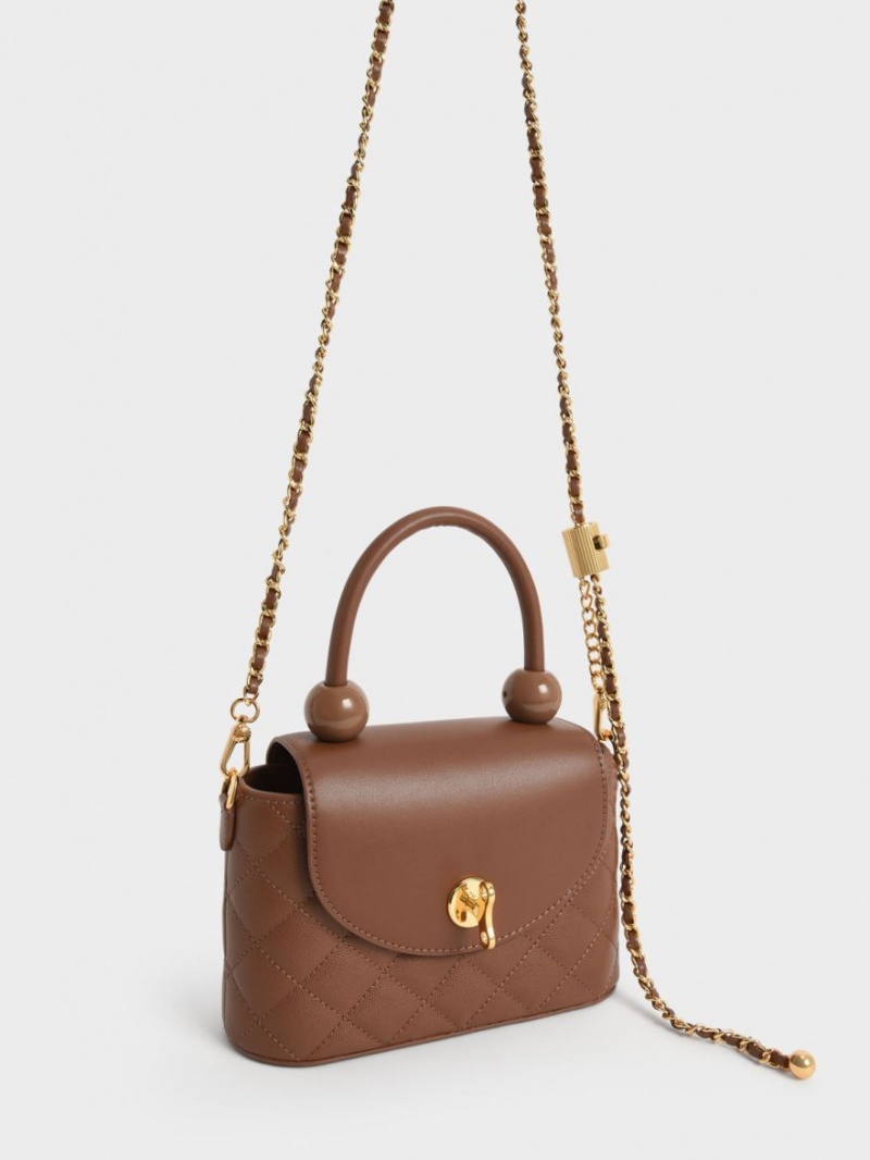 Charles And Keith Round Quilted Top Handbag Chocolate | PHILIPPINES E619