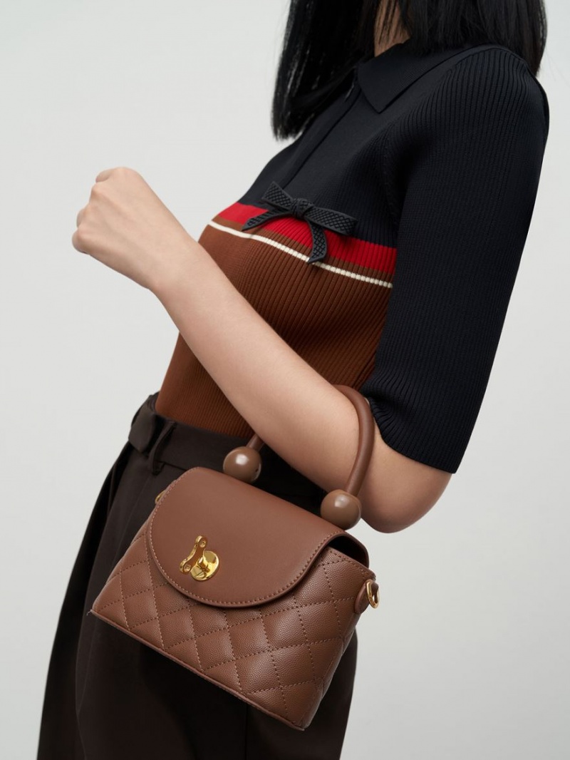 Charles And Keith Round Quilted Top Handbag Chocolate | PHILIPPINES E619