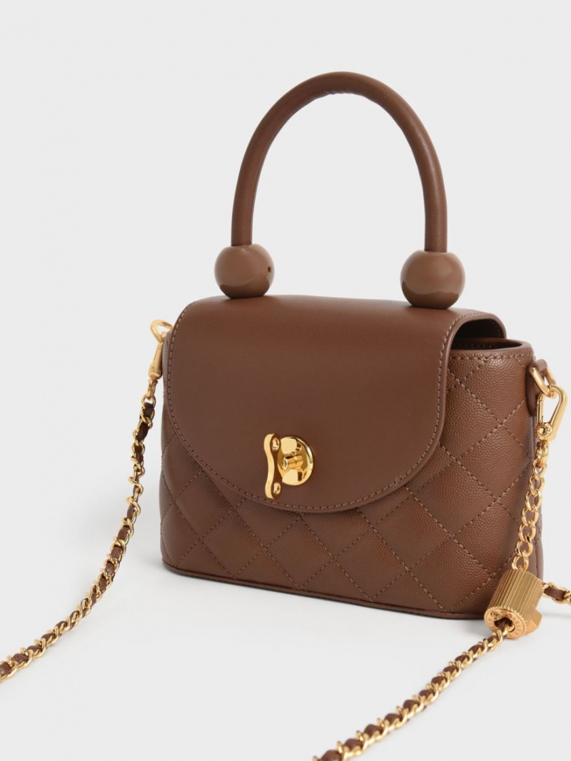 Charles And Keith Round Quilted Top Handbag Chocolate | PHILIPPINES E619