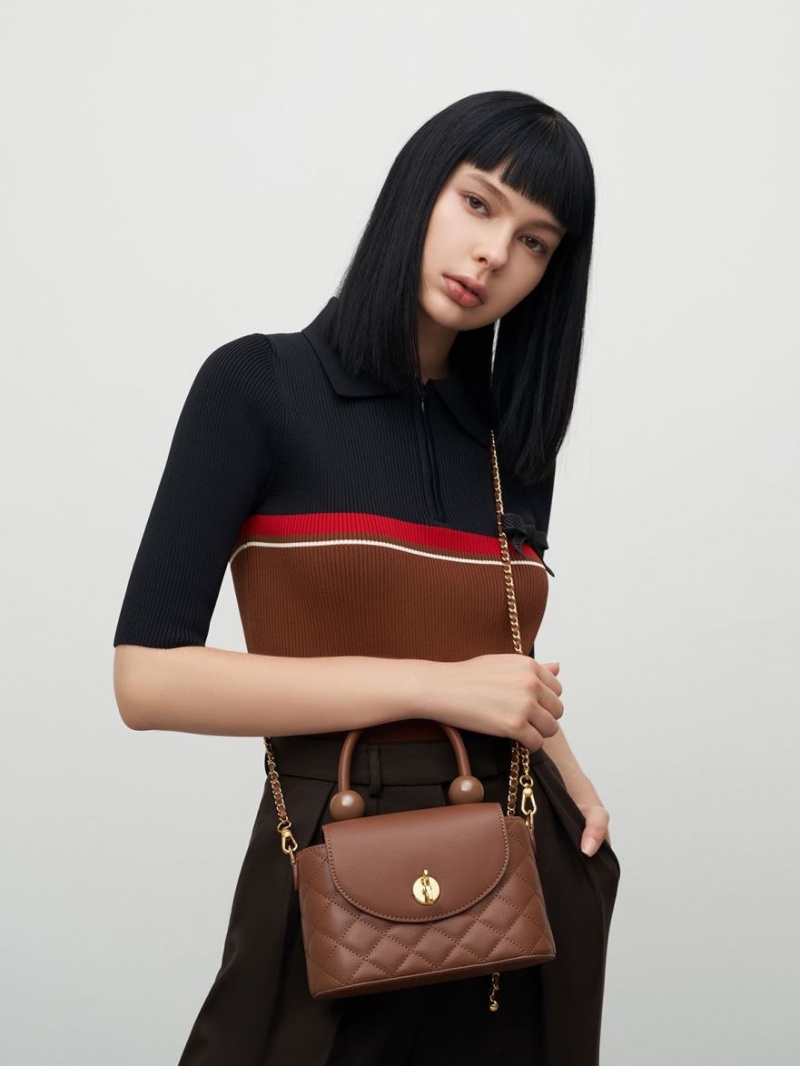 Charles And Keith Round Quilted Top Handbag Chocolate | PHILIPPINES E619