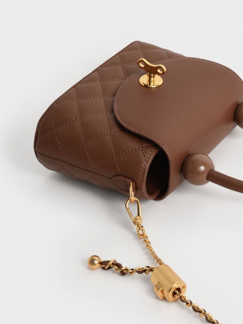 Charles And Keith Round Quilted Top Handbag Chocolate | PHILIPPINES E619