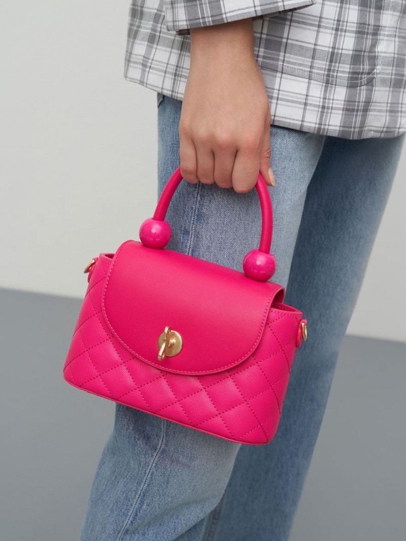 Charles And Keith Round Quilted Top Handbag Fuchsia | PHILIPPINES S265