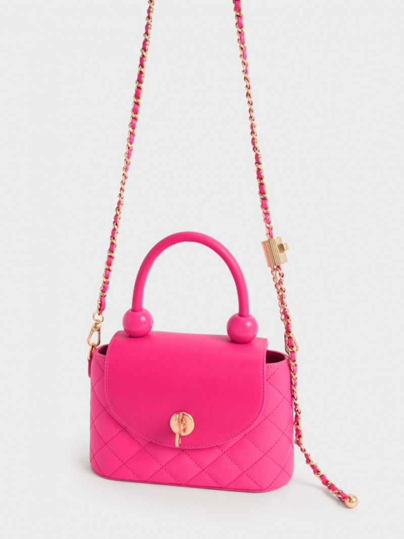 Charles And Keith Round Quilted Top Handbag Fuchsia | PHILIPPINES S265