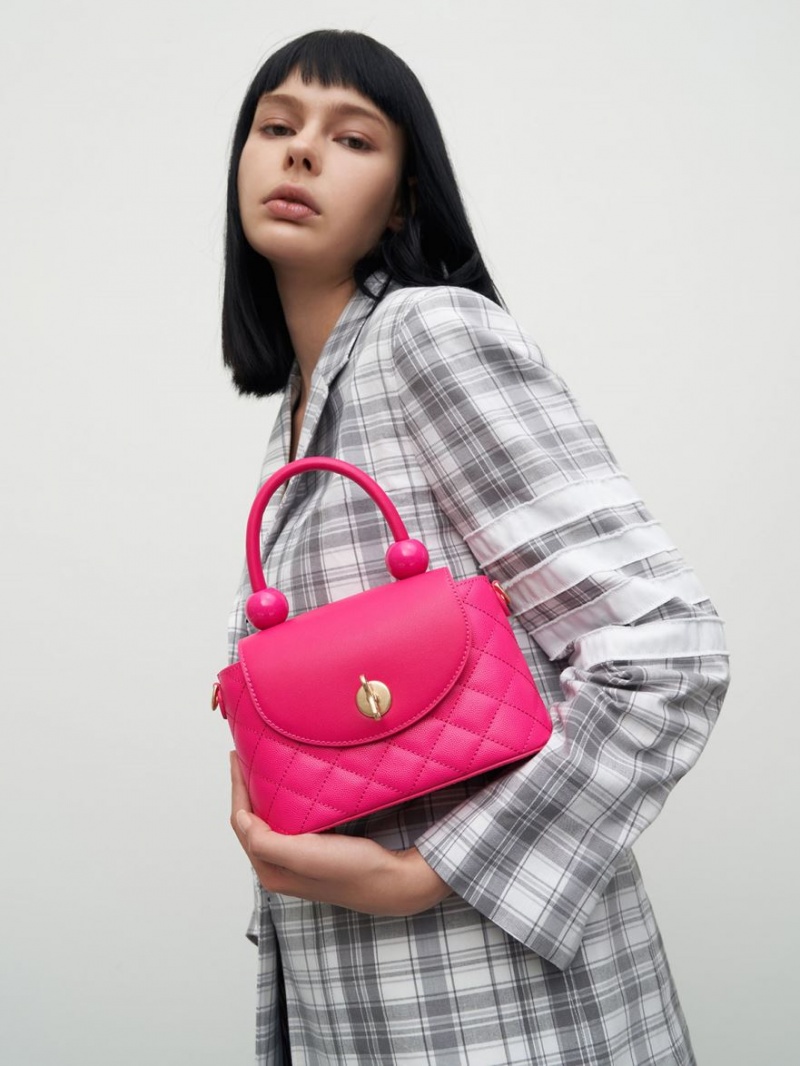 Charles And Keith Round Quilted Top Handbag Fuchsia | PHILIPPINES S265