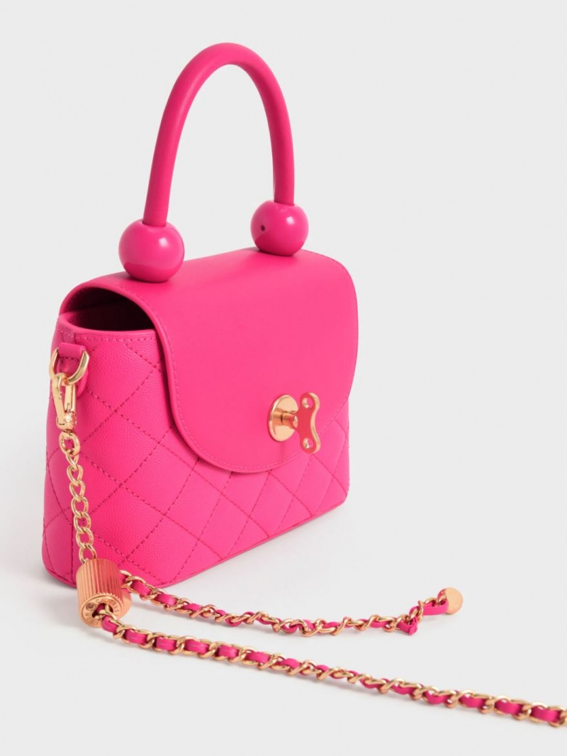 Charles And Keith Round Quilted Top Handbag Fuchsia | PHILIPPINES S265