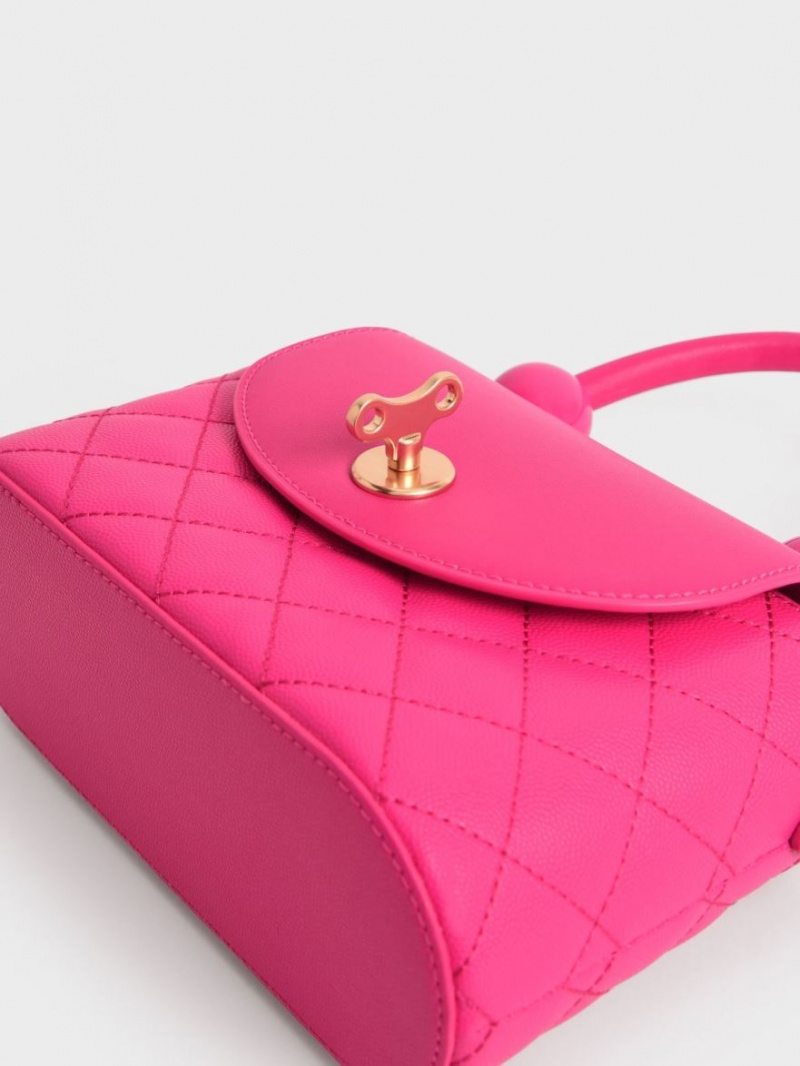 Charles And Keith Round Quilted Top Handbag Fuchsia | PHILIPPINES S265